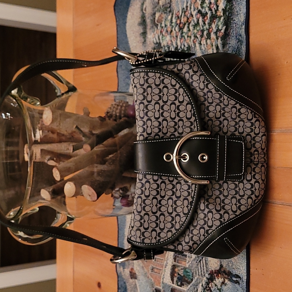 Coach Black Leather Signature Canvas Soho Handbag